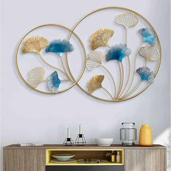Round Metal Golden Leaf Wall Motifs