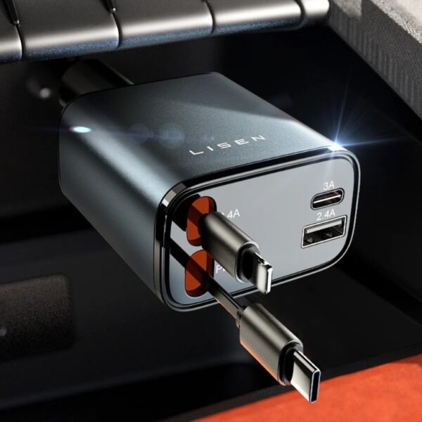 LISEN Retractable Car Charger, 69W USB C