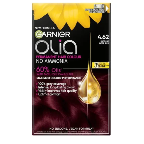 Garnier Olia 4.62 Intense Deep Red Permanent Hair Colour No Ammonia 60% Oils