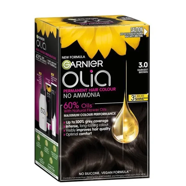Garnier Olia 3.0 Darkest Brown Permanent Hair Colour No Ammonia 60% Oils